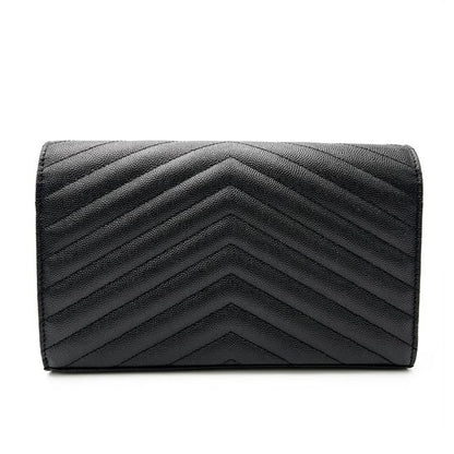 Saint Laurent Chain Wallet Grain De Poudre Matelasse Chevron Monogram Black Leather Cross Body Bag - image 7