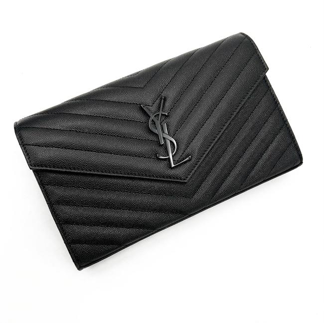 Saint Laurent Chain Wallet Grain De Poudre Matelasse Chevron Monogram Black Leather Cross Body Bag - image 8