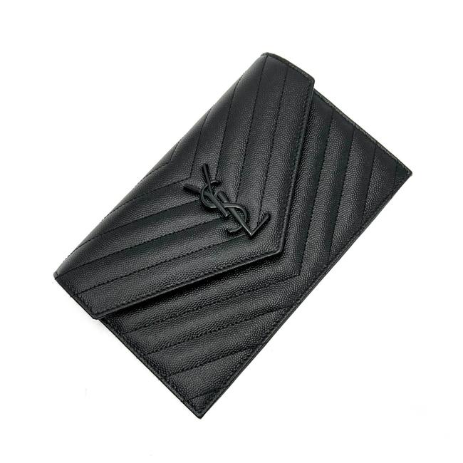 Saint Laurent Chain Wallet Grain De Poudre Matelasse Chevron Monogram Black Leather Cross Body Bag - image 9