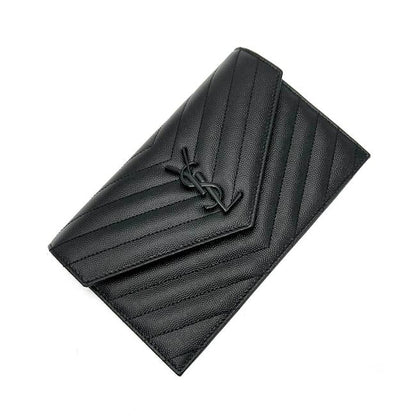 Saint Laurent Chain Wallet Grain De Poudre Matelasse Chevron Monogram Black Leather Cross Body Bag - image 9