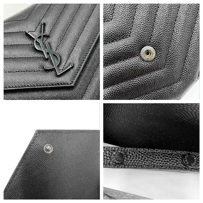 Saint Laurent Chain Wallet Grain De Poudre Matelasse Chevron Monogram Black Leather Cross Body Bag - image 10