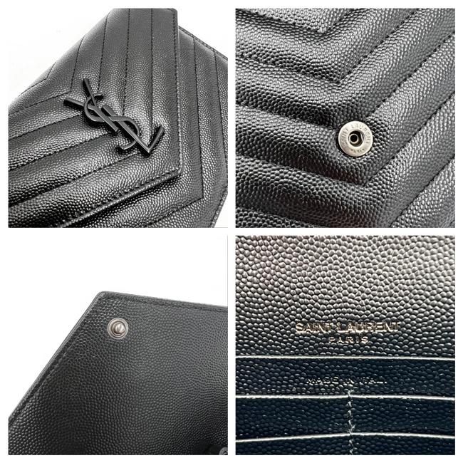 Saint Laurent Chain Wallet Grain De Poudre Matelasse Chevron Monogram Black Leather Cross Body Bag - image 10