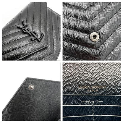 Saint Laurent Chain Wallet Grain De Poudre Matelasse Chevron Monogram Black Leather Cross Body Bag - image 10