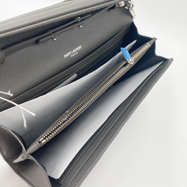 Saint Laurent Chain Wallet Grain De Poudre Matelasse Chevron Monogram Grey Leather Cross Body Bag - image 11