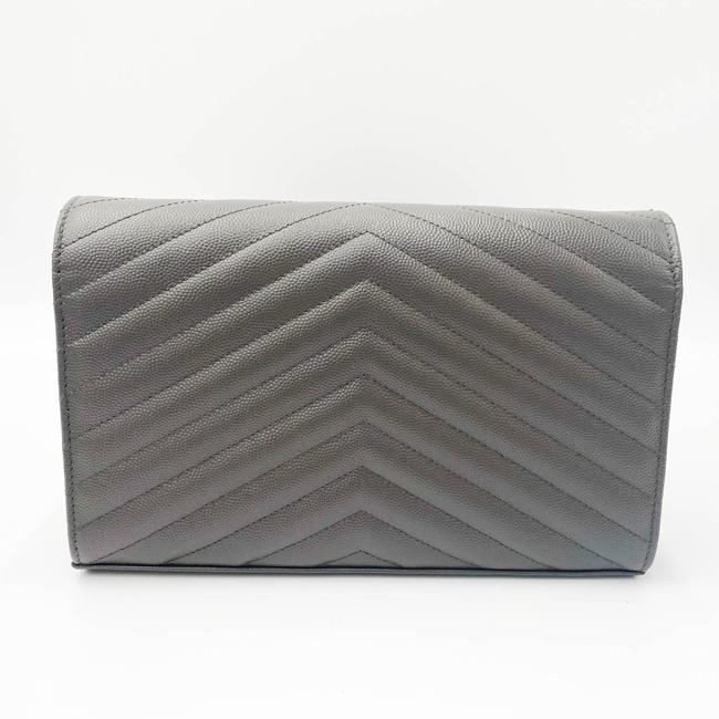 Saint Laurent Chain Wallet Grain De Poudre Matelasse Chevron Monogram Grey Leather Cross Body Bag - image 6