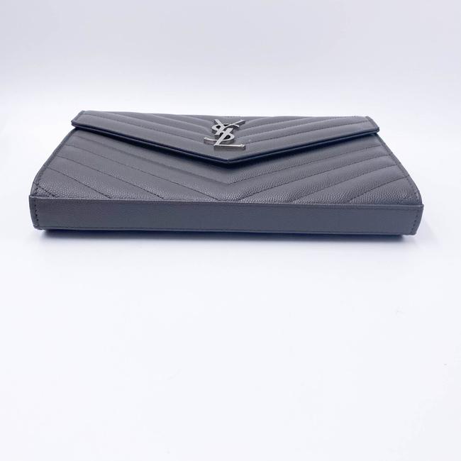 Saint Laurent Chain Wallet Grain De Poudre Matelasse Chevron Monogram Grey Leather Cross Body Bag - image 8