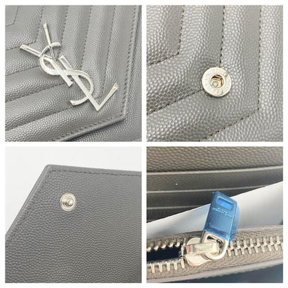 Saint Laurent Chain Wallet Grain De Poudre Matelasse Chevron Monogram Grey Leather Cross Body Bag - image 10