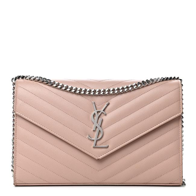 Saint Laurent Chain Wallet Grain De Poudre Matelasse Chevron Monogram Pale Pink Leather Shoulder Bag - image 1