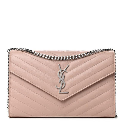 Saint Laurent Chain Wallet Grain De Poudre Matelasse Chevron Monogram Pale Pink Leather Shoulder Bag - image 1