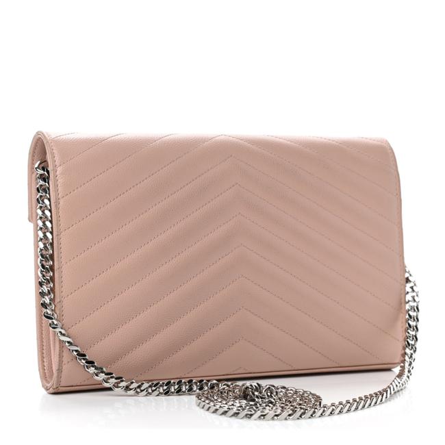 Saint Laurent Chain Wallet Grain De Poudre Matelasse Chevron Monogram Pale Pink Leather Shoulder Bag - image 2