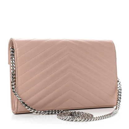 Saint Laurent Chain Wallet Grain De Poudre Matelasse Chevron Monogram Pale Pink Leather Shoulder Bag - image 2