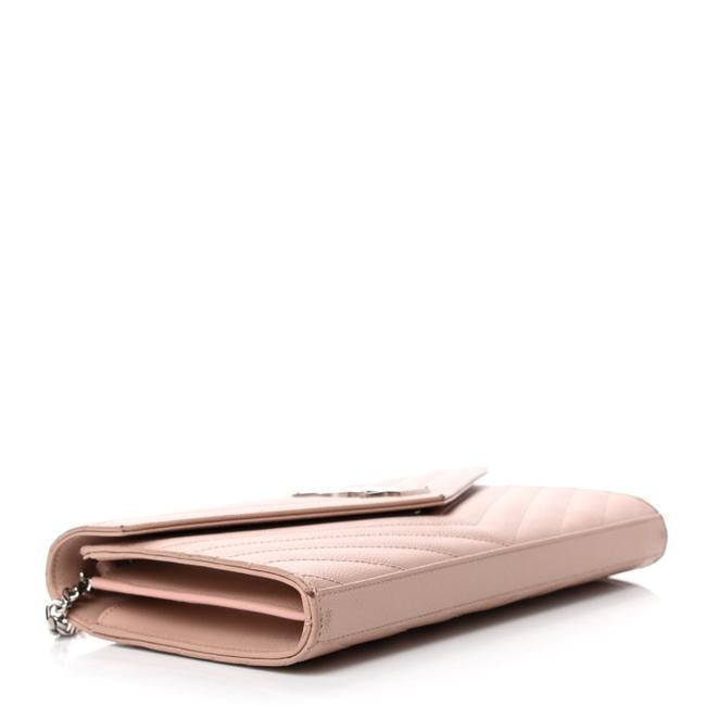 Saint Laurent Chain Wallet Grain De Poudre Matelasse Chevron Monogram Pale Pink Leather Shoulder Bag - image 3