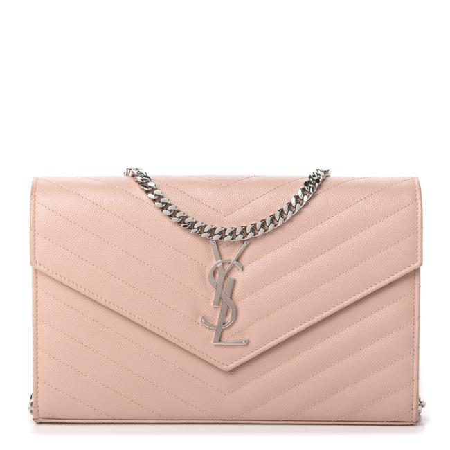 Saint Laurent Chain Wallet Grain De Poudre Matelasse Chevron Monogram Pale Pink Leather Shoulder Bag - image 1