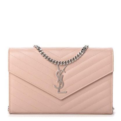 Saint Laurent Chain Wallet Grain De Poudre Matelasse Chevron Monogram Pale Pink Leather Shoulder Bag - image 1