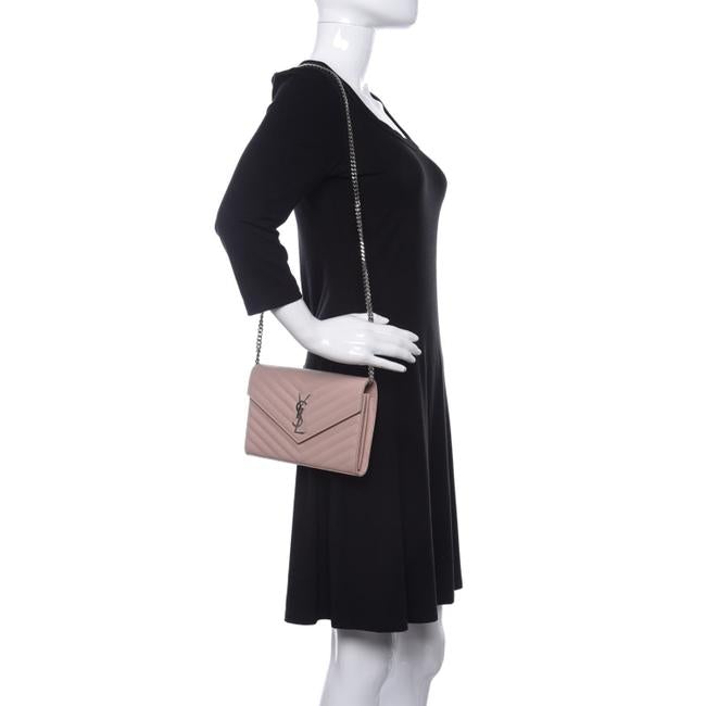 Saint Laurent Chain Wallet Grain De Poudre Matelasse Chevron Monogram Pale Pink Leather Shoulder Bag - image 2