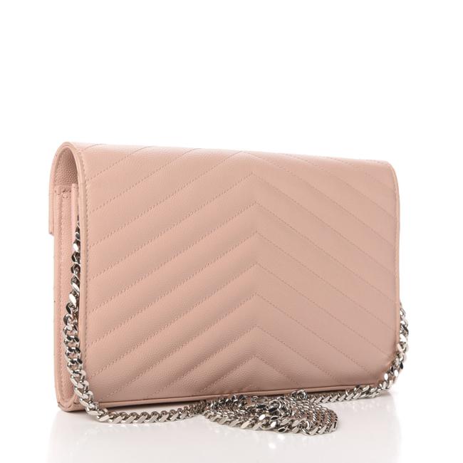 Saint Laurent Chain Wallet Grain De Poudre Matelasse Chevron Monogram Pale Pink Leather Shoulder Bag - image 3