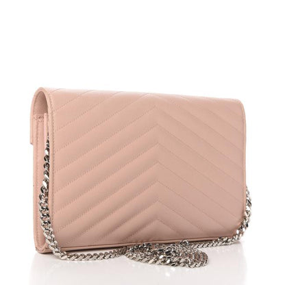 Saint Laurent Chain Wallet Grain De Poudre Matelasse Chevron Monogram Pale Pink Leather Shoulder Bag - image 3