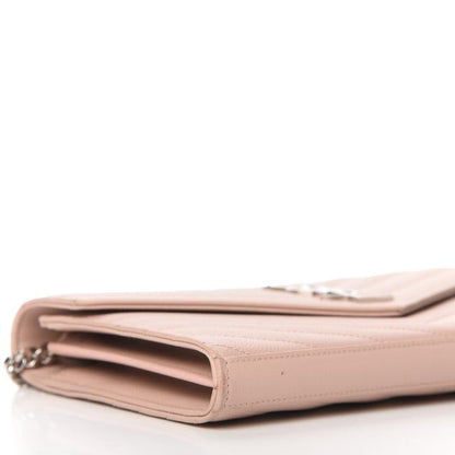 Saint Laurent Chain Wallet Grain De Poudre Matelasse Chevron Monogram Pale Pink Leather Shoulder Bag - image 6