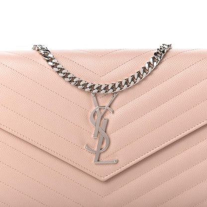 Saint Laurent Chain Wallet Grain De Poudre Matelasse Chevron Monogram Pale Pink Leather Shoulder Bag - image 8