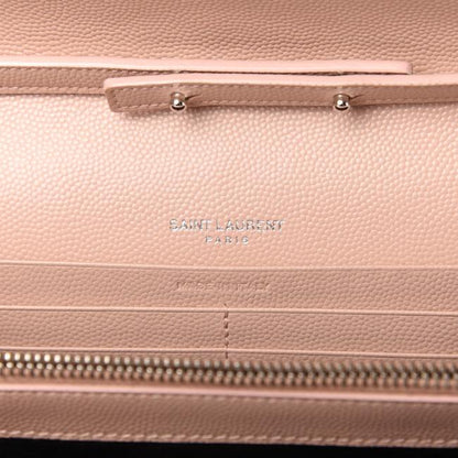 Saint Laurent Chain Wallet Grain De Poudre Matelasse Chevron Monogram Pale Pink Leather Shoulder Bag - image 9
