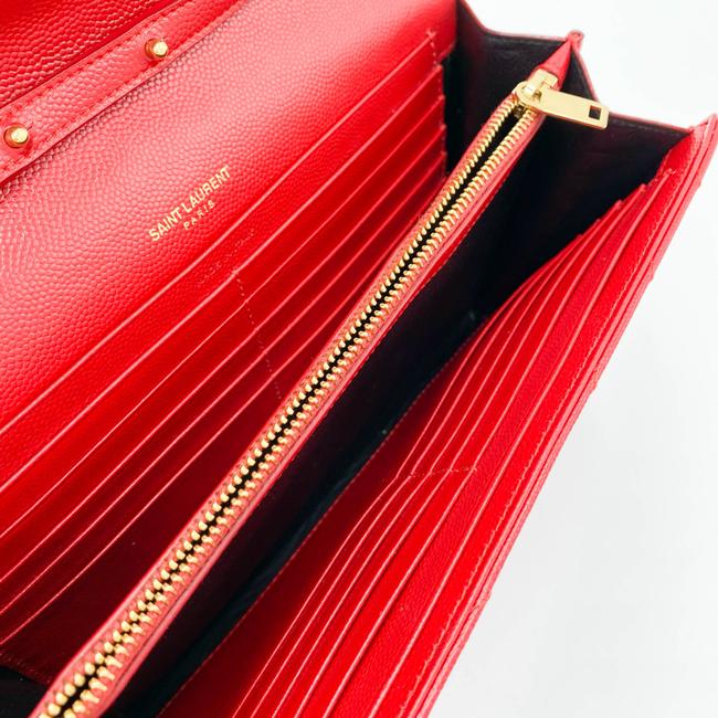 Saint Laurent Chain Wallet Grain De Poudre Matelasse Chevron Monogram Red Leather Shoulder Bag - image 11