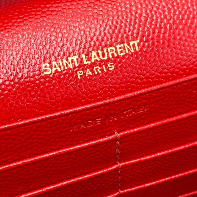Saint Laurent Chain Wallet Grain De Poudre Matelasse Chevron Monogram Red Leather Shoulder Bag - image 11