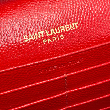 Saint Laurent Chain Wallet Grain De Poudre Matelasse Chevron Monogram Red Leather Shoulder Bag - image 11