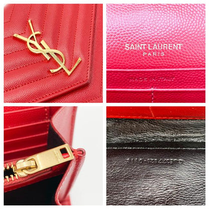 Saint Laurent Chain Wallet Grain De Poudre Matelasse Chevron Monogram Red Leather Shoulder Bag - image 12