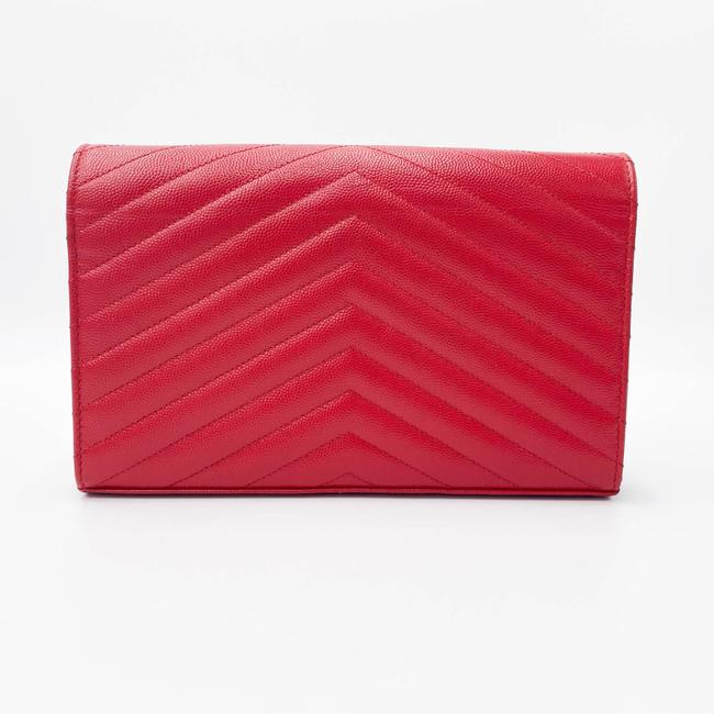 Saint Laurent Chain Wallet Grain De Poudre Matelasse Chevron Monogram Red Leather Shoulder Bag - image 3