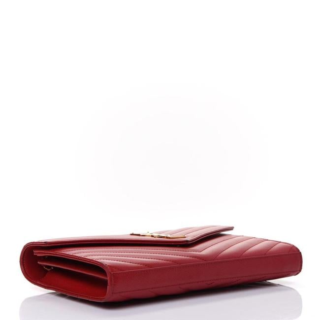 Saint Laurent Chain Wallet Grain De Poudre Matelasse Chevron Monogram Red Leather Shoulder Bag - image 3