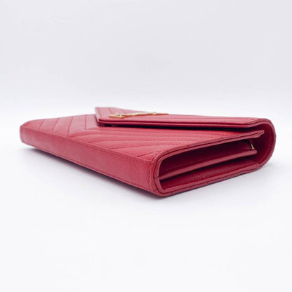 Saint Laurent Chain Wallet Grain De Poudre Matelasse Chevron Monogram Red Leather Shoulder Bag - image 4