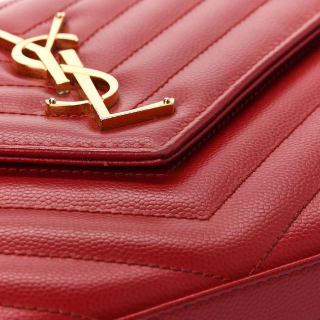 Saint Laurent Chain Wallet Grain De Poudre Matelasse Chevron Monogram Red Leather Shoulder Bag - image 4