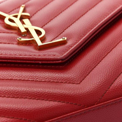 Saint Laurent Chain Wallet Grain De Poudre Matelasse Chevron Monogram Red Leather Shoulder Bag - image 4