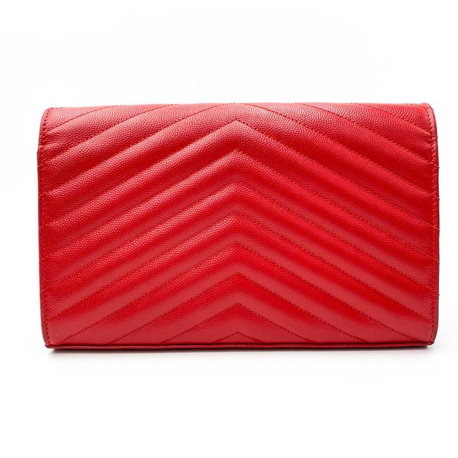 Saint Laurent Chain Wallet Grain De Poudre Matelasse Chevron Monogram Red Leather Shoulder Bag - image 5