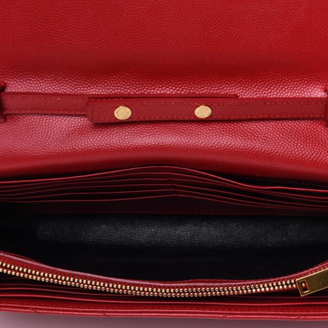 Saint Laurent Chain Wallet Grain De Poudre Matelasse Chevron Monogram Red Leather Shoulder Bag - image 5