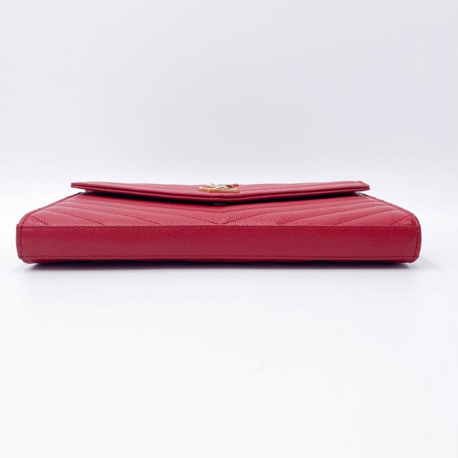 Saint Laurent Chain Wallet Grain De Poudre Matelasse Chevron Monogram Red Leather Shoulder Bag - image 5