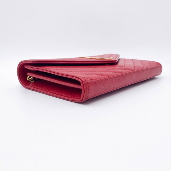 Saint Laurent Chain Wallet Grain De Poudre Matelasse Chevron Monogram Red Leather Shoulder Bag - image 6