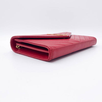 Saint Laurent Chain Wallet Grain De Poudre Matelasse Chevron Monogram Red Leather Shoulder Bag - image 6