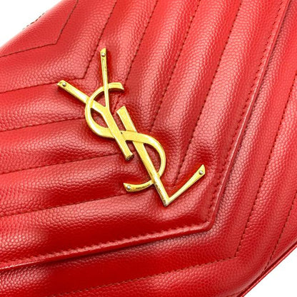 Saint Laurent Chain Wallet Grain De Poudre Matelasse Chevron Monogram Red Leather Shoulder Bag - image 6