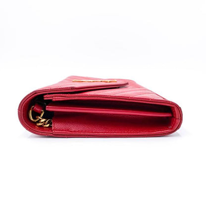 Saint Laurent Chain Wallet Grain De Poudre Matelasse Chevron Monogram Red Leather Shoulder Bag - image 6