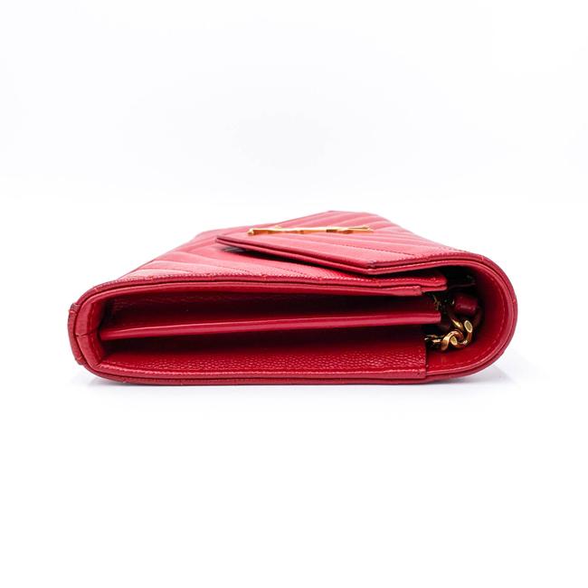 Saint Laurent Chain Wallet Grain De Poudre Matelasse Chevron Monogram Red Leather Shoulder Bag - image 7