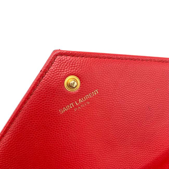 Saint Laurent Chain Wallet Grain De Poudre Matelasse Chevron Monogram Red Leather Shoulder Bag - image 7