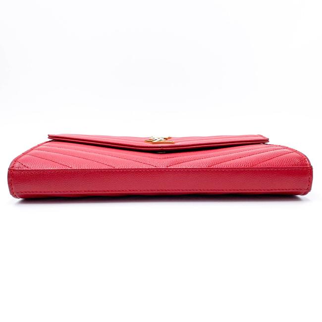 Saint Laurent Chain Wallet Grain De Poudre Matelasse Chevron Monogram Red Leather Shoulder Bag - image 8