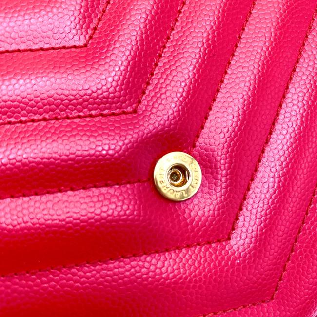 Saint Laurent Chain Wallet Grain De Poudre Matelasse Chevron Monogram Red Leather Shoulder Bag - image 8