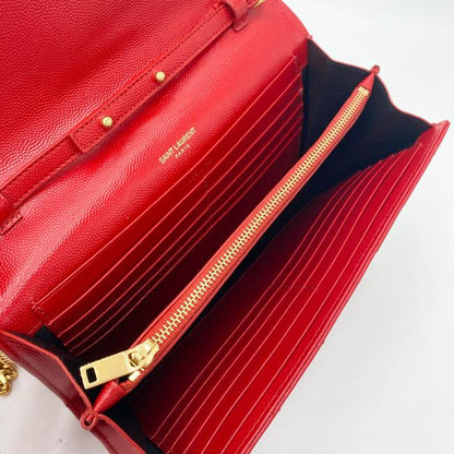 Saint Laurent Chain Wallet Grain De Poudre Matelasse Chevron Monogram Red Leather Shoulder Bag - image 8