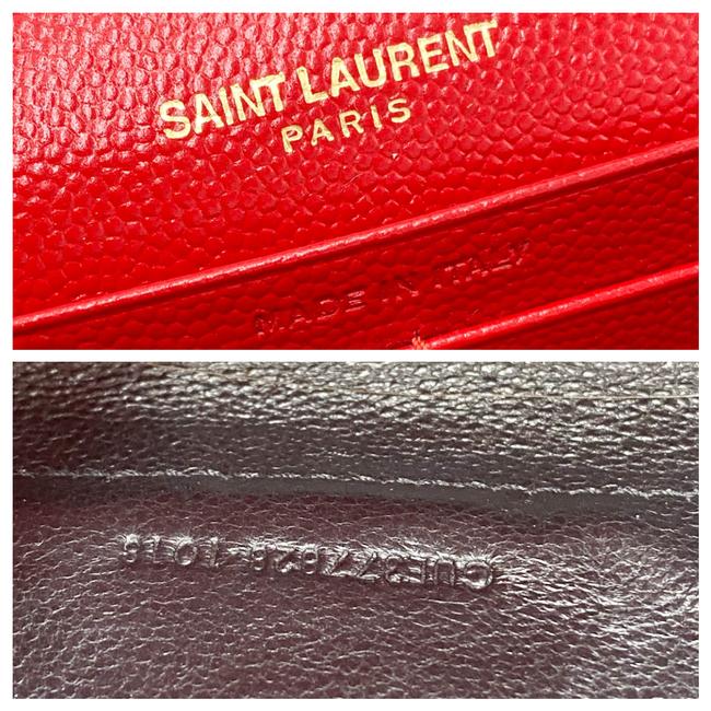 Saint Laurent Chain Wallet Grain De Poudre Matelasse Chevron Monogram Red Leather Shoulder Bag - image 9