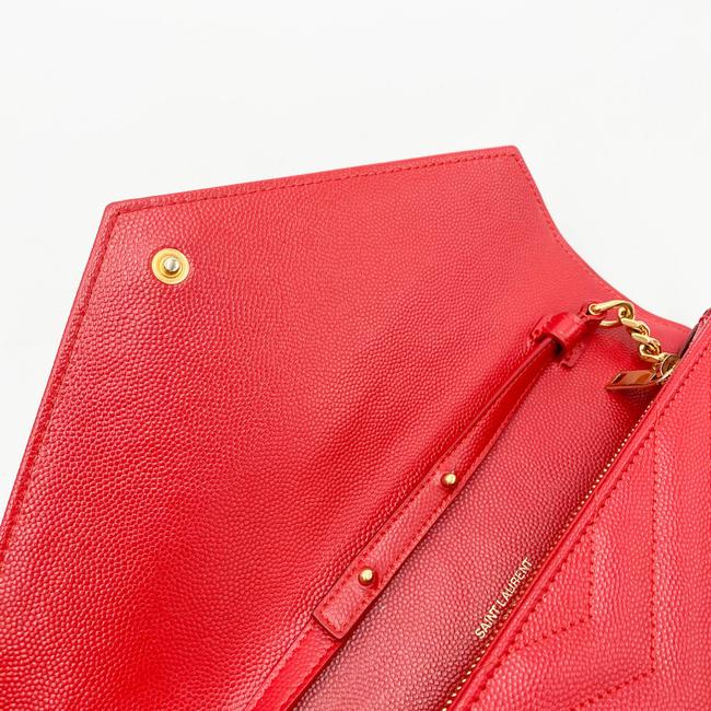 Saint Laurent Chain Wallet Grain De Poudre Matelasse Chevron Monogram Red Leather Shoulder Bag - image 10