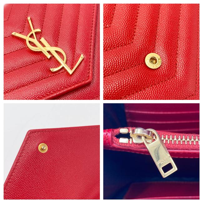 Saint Laurent Chain Wallet Grain De Poudre Matelasse Chevron Monogram Red Leather Shoulder Bag - image 10