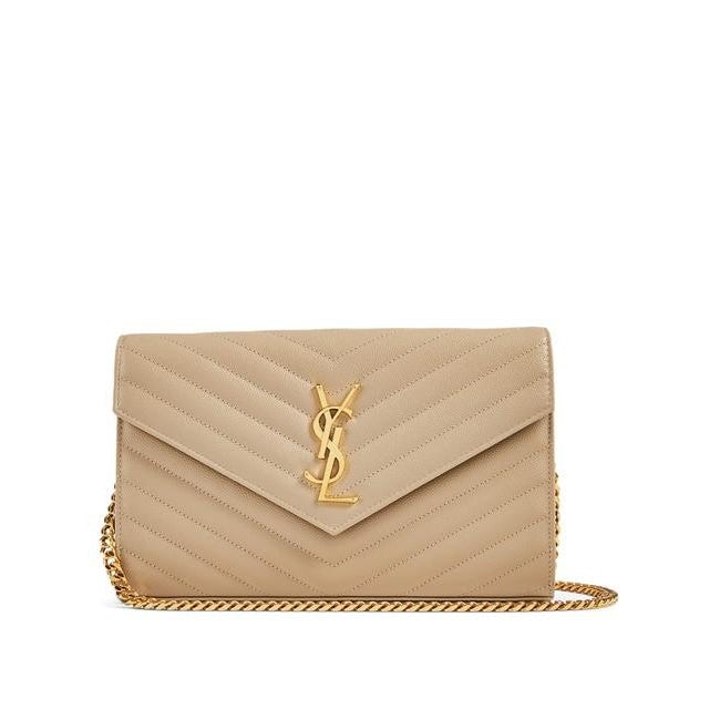 Saint Laurent Chain Wallet Grain De Poudre Matelasse Monogram Beige Leather Cross Body Bag - photo 1