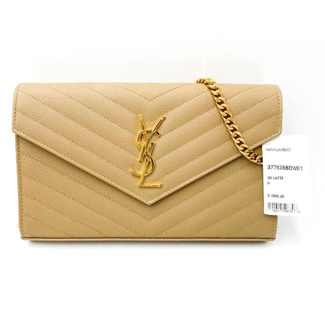 Saint Laurent Chain Wallet Grain De Poudre Matelasse Monogram Beige Leather Cross Body Bag - photo 3